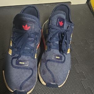 Adidas NMD Blue Sneakers with Red and Gold Details